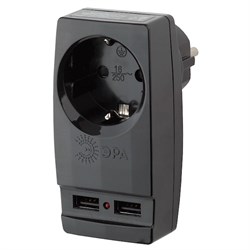 Адаптер SP-1e-USB-B  Polynom  1гн 220V+2xUSB 2100mA с/з черный - фото 27939