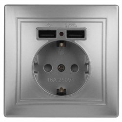 1-410-03 Intro Розетка+USB, IP20, СУ, Plano, алюминий Под заказ - фото 28132
