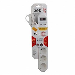 Сетевой фильтр USF-5es-1,5m-USB-W ЭРА (белый) с/з 3x0,75мм2 с выкл, 5гн+2USB 1,5м - фото 29292