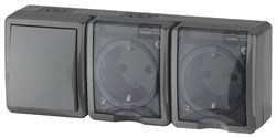 11-7403-03 ЭРА Блок две розетки+выключатель IP54,16АХ(10АХ)-250В, ОУ, Эра Эксперт, серый - фото 29377