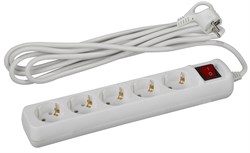 UX-5es-1,5m с заземлением с выключателем 5 розеток 1,5м ПВС 3x0,75мм2 10А - фото 29701