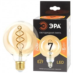 Лампа светодиодная ЭРА F-LED G95-7w-824-E27 spiral gold  (филамент, шар спир зол, 7Вт, тепл, E27) - фото 29706