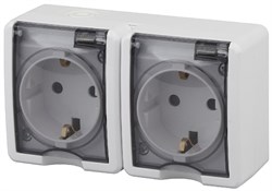 11-2404-01 ЭРА Розетка 2х2P+E IP54, шторки.16А-250В, ОУ, Эра Эксперт, белый (двухместная с заз) - фото 31521
