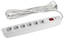 Сетевой фильтр SFX-6es-2m-W ЭРА (белый) с/з 10А,с выкл, 6гн,2м Россия