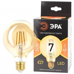 Лампа светодиодная ЭРА F-LED G95-7w-824-E27 gold  ЭРА (филамент, шар зол, 7Вт, тепл, E27) - фото 32068