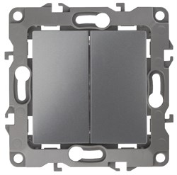 12-1104-12 ЭРА Выключатель двойной,10АХ-250В, Эра12, графит - фото 32317
