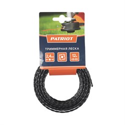 Леска PATRIOT D 2,4 мм L 12 м (скрученный квадрат, черный) 240-12-5, картонный подвес - фото 32509