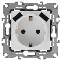 14-4109-01 ЭРА Розетка 2P+E 16A-250В, штор. с 2xUSB 5В-3А, Эра Elegance, белый Под заказ