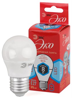 Лампа светодиодная  ЭРА LED smd P45- 8w-840-E27 ECO 4000К - фото 33782