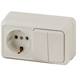 2-702-02 Intro Блок розетка+выкл. двойной гориз., 10(16)А-250В, IP20, ОУ, Quadro, сл.кость Под заказ - фото 34394