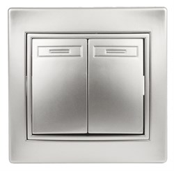 1-104-03 Intro Выключатель двойной, 10А-250В, IP20, СУ, Plano, алюминий - фото 39475