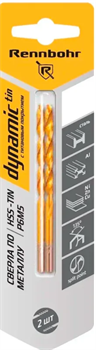 Сверло по металлу, ЦХ,  6,0 x93 мм, HSS-TIN, Р6М5, RENNBOHR DYNAMIC-TIN CARD (1шт/уп)