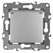 12-2103-03 ЭРА Розетка 2P+E Schuko со шторками с крышкой,16А-250В, Эра12,алюминий