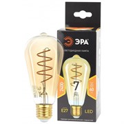 Лампа светодиодная ЭРА F-LED ST64-7w-824-E27 spiral gold  ЭРА (филамент, спир зол, 7Вт, тепл, E27)