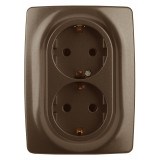 12-2108-13 ЭРА Розетка 2X2P+E Schuko со шторками, 16A-250В, IP20, Эра12, бронза