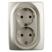 12-2106-04 ЭРА Розетка 2X2P+E Schuko, 16АХ-250В, Эра12, шампань