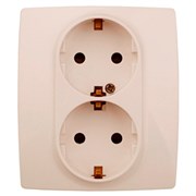 12-2104-02 ЭРА Розетка 2X2P+E Schuko со шторками,16АХ-250В, Эра12, слоновая кость (двухместная с з