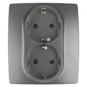 12-2104-12 ЭРА Розетка 2X2P+E Schuko со шторками,16А-250В, IP 20, Эра12, графит (двухместная с заз