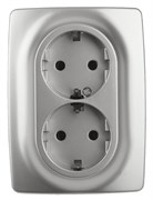 12-2106-03 ЭРА Розетка 2X2P+E Schuko,16A-250В, IP20, Эра12, алюминий