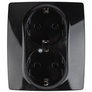 12-2104-06 ЭРА Розетка 2X2P+E Schuko со шторками,16А-250В, IP 20, Эра12, черный (двухместная с заз