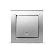 Кнопка звонка с символом  UNIVersal  серия  Бриллиант , с/у, 10А, 220В, серебро(еврослот),