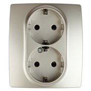 12-2104-04 ЭРА Розетка 2X2P+E Schuko со шторками, 16A-250В, IP20, Эра12, шампань