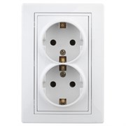 1-205-01 Intro Розетка 2Рх2+E Schuko, 16АХ-250В, СУ, Plano, белый (двухместная с/з)