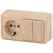 2-702-11 Intro Блок розетка+выкл.двойной гориз., 10(16)А-250В, IP20, ОУ, Quadro, сосна
