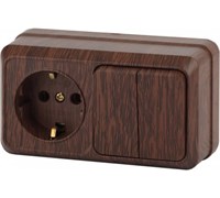2-702-10 Intro Блок розетка+выкл.двойной гориз., 10(16)А-250В, IP20, ОУ, Quadro, венге