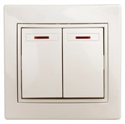 1-105-02 Intro Выключатель двойной с подсветкой,10А-250В,IP20,СУ,Plano,сл.кость(10/200)Под заказ