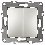 12-1004-15  ЭРА Выключатель двойной,10АХ-250В, IP20, без м. лапок, Эра12, перламутр